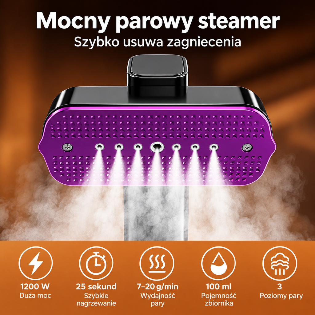 Parownica 2w1 – 1200 W, 3 poziomy pary, zbiornik 100 ml