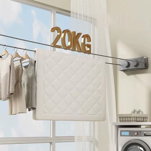 HiddenDry – dwie chowane linki rozciągnięte przy oknie, ubrania i kołdra, maksymalne obciążenie 20 kg